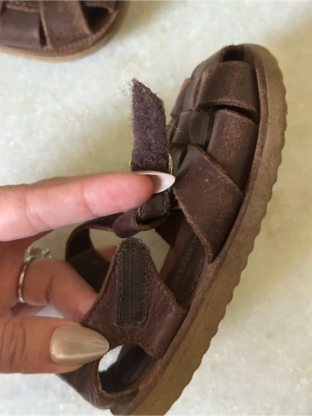 Kids Brown Leather Fisherman Sandals